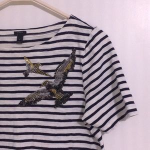J. Crew Sequin Birds Tee in Stripe